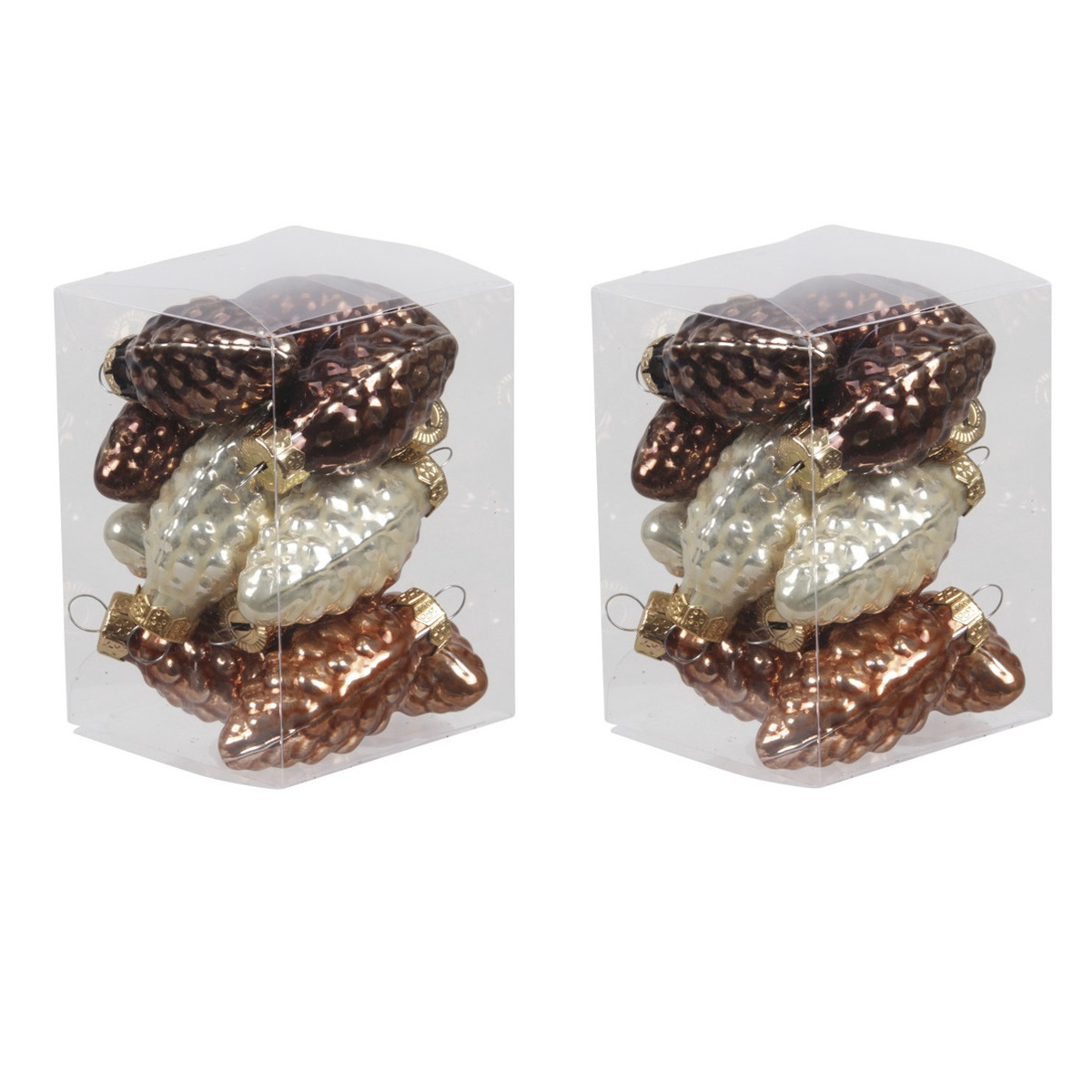 24x stuks glazen dennenappels kersthangers natuurtinten (opal natural) 6 cm mat/glans -