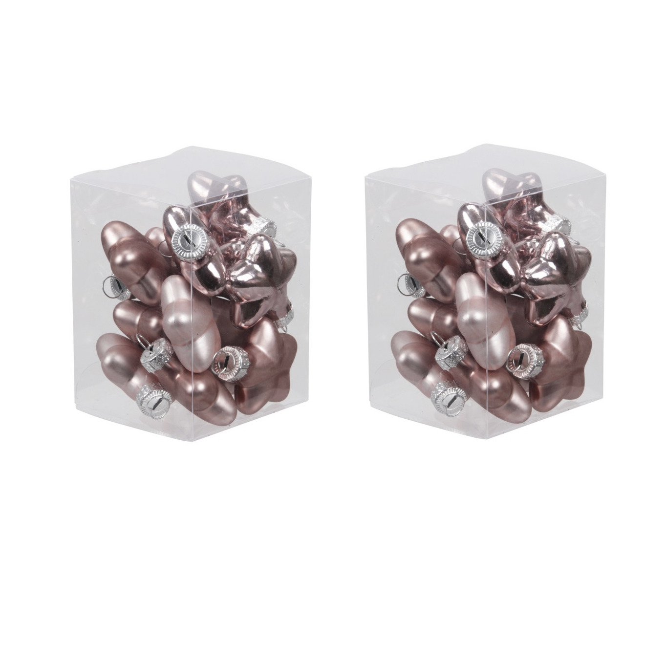 24x stuks glazen sterren kersthangers oudroze (smokey rose) 6 cm mat/glans -