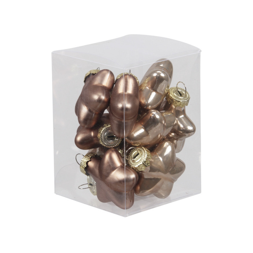 Kerstornamenten - sterren - 12x st - ginger bruin - 4 cm - glas - mat/glans - kerstversiering -