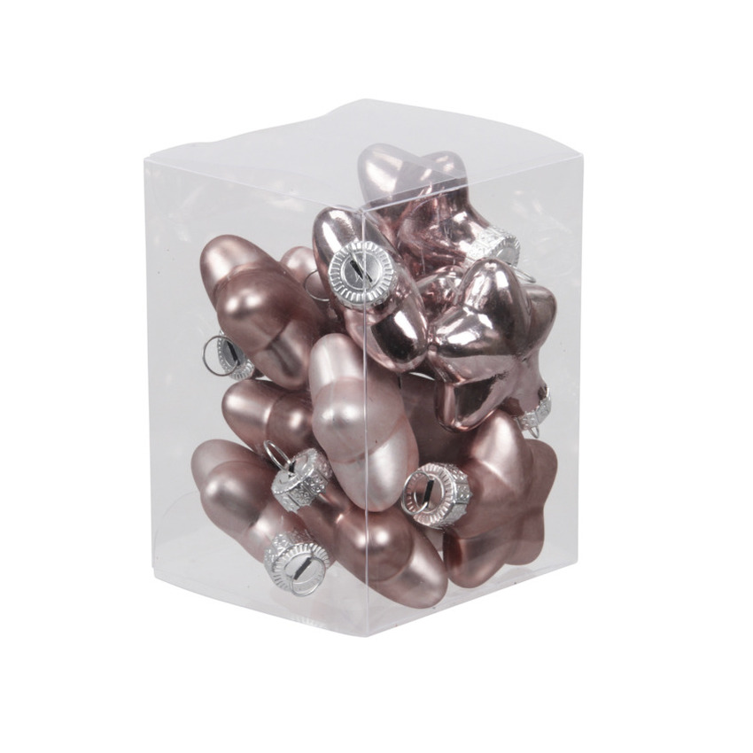 Kerstornamenten - sterren - 12x st - oudroze - 4 cm - glas - mat/glans - kerstversiering -