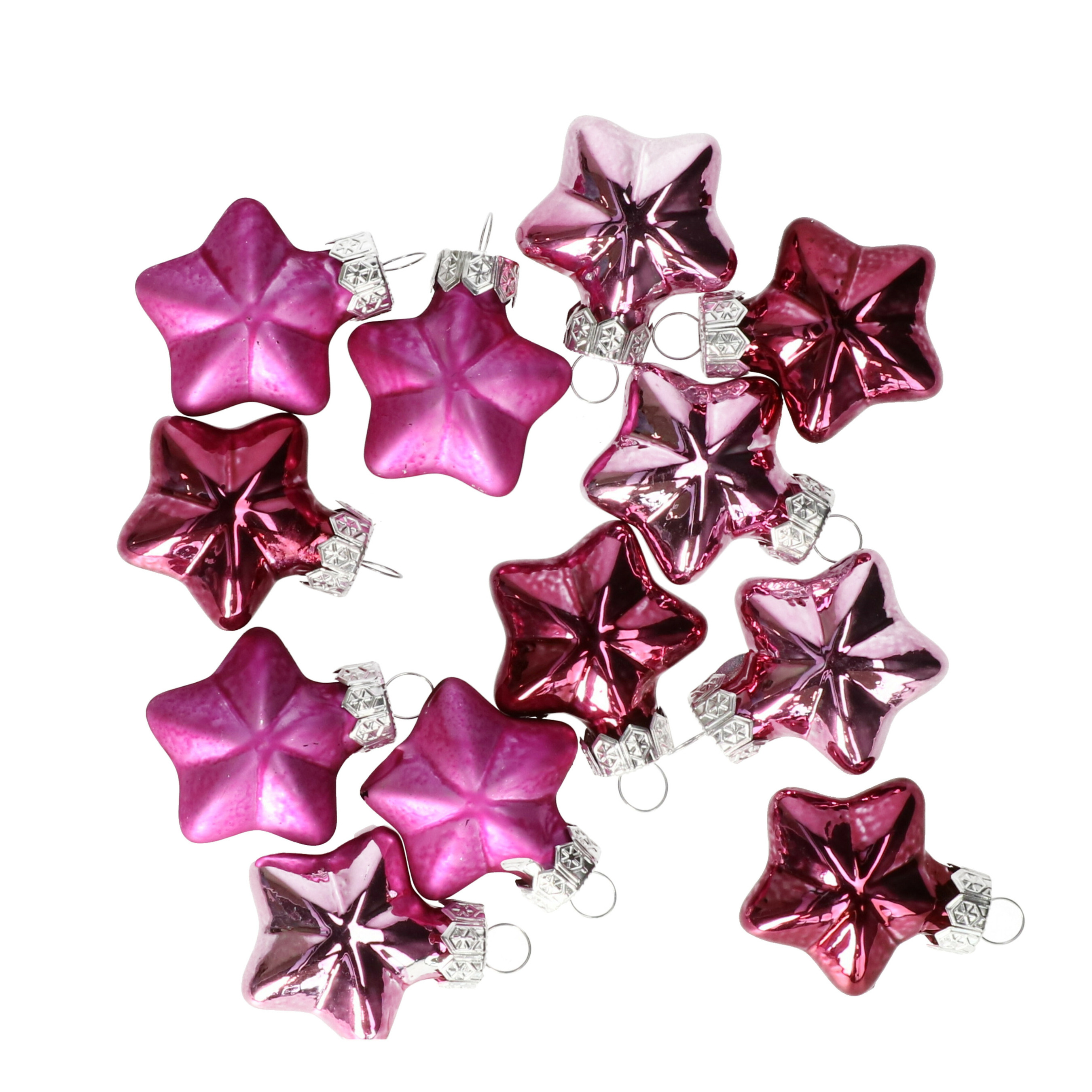 Kersthanger sterren - 12x st - glas - roze- 4 cm - kerstornamenten -