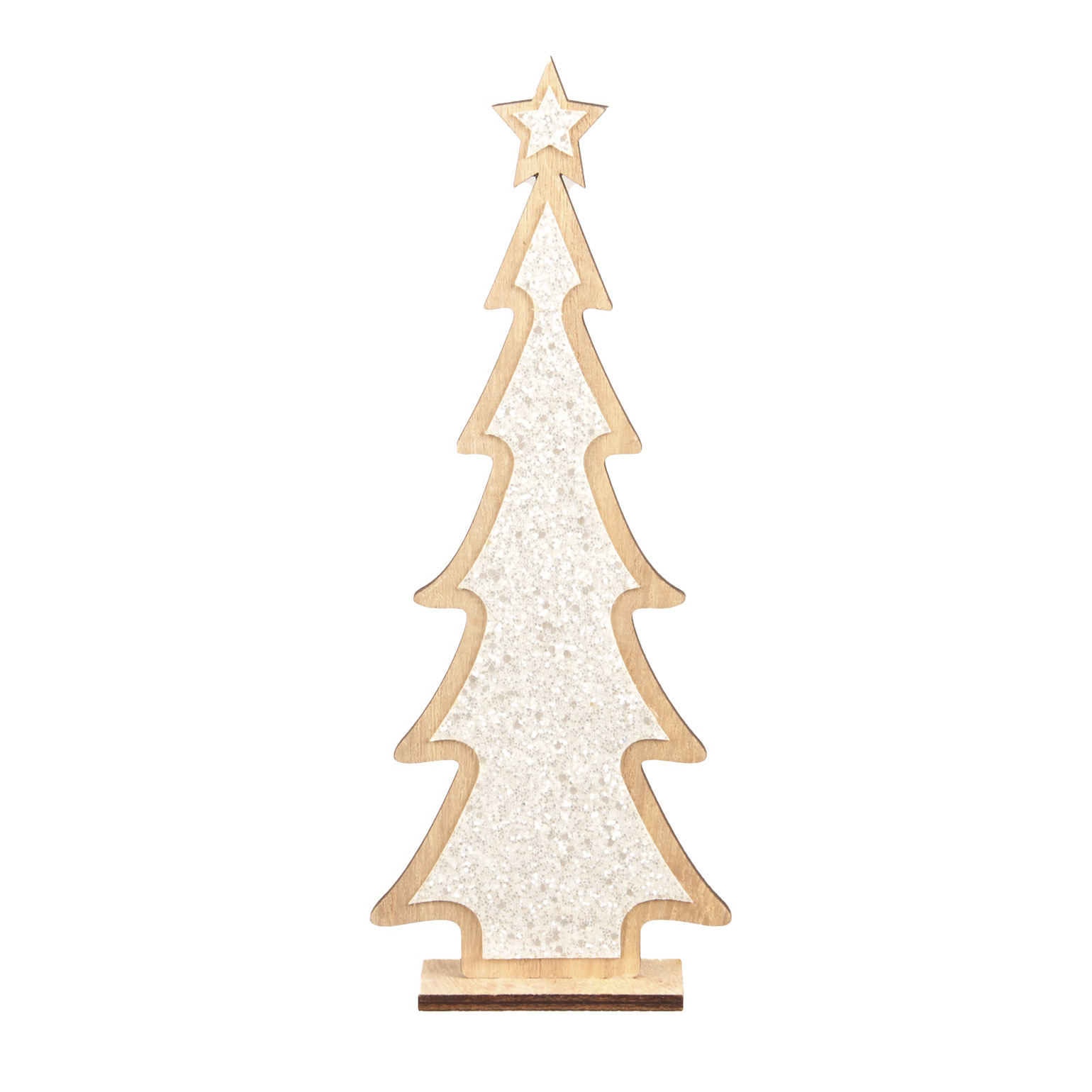 Kerstdecoratie houten kerstboom glitter wit 35,5 cm -