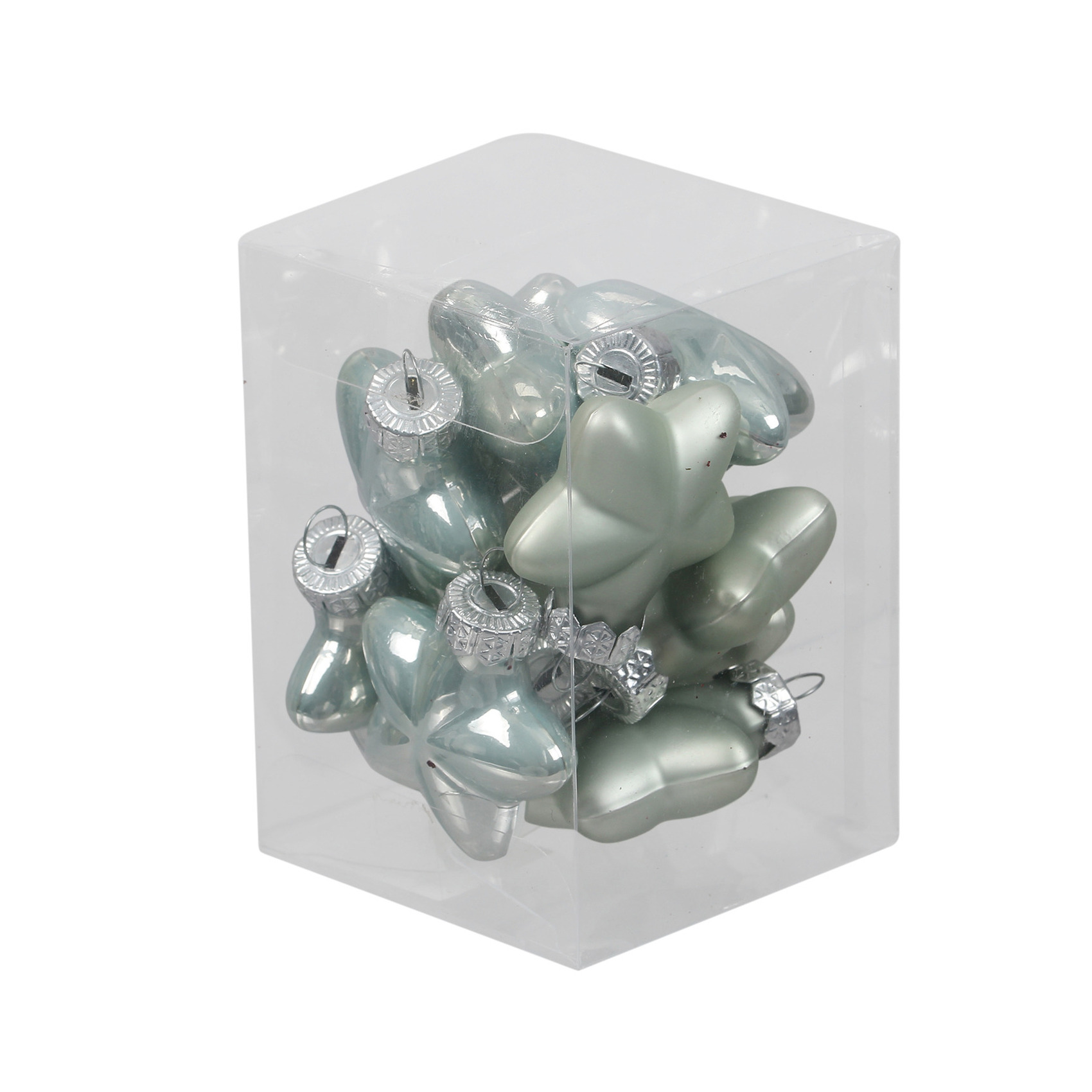 Kerstornamenten - sterren - 12x st - mintgroen - 4 cm - glas - mat/glans - kerstversiering -