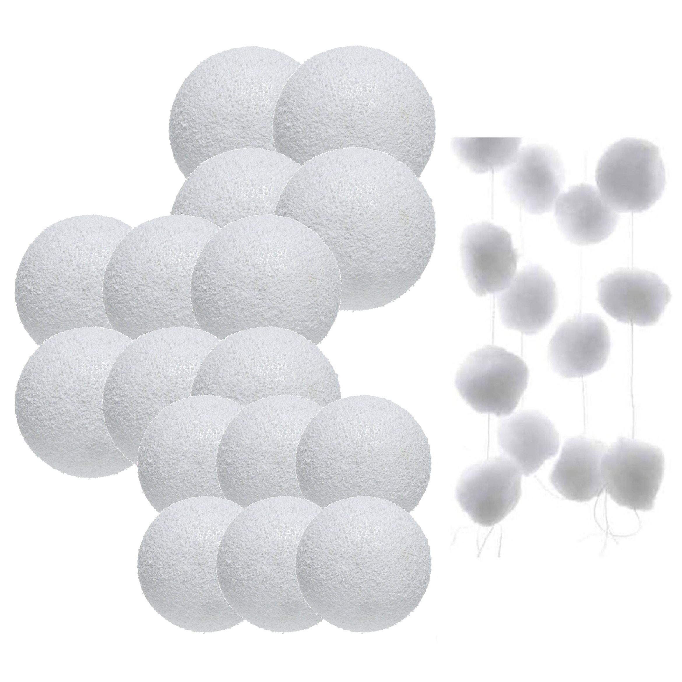 Pakket van 67x stuks deco sneeuwballen diverse formaten -