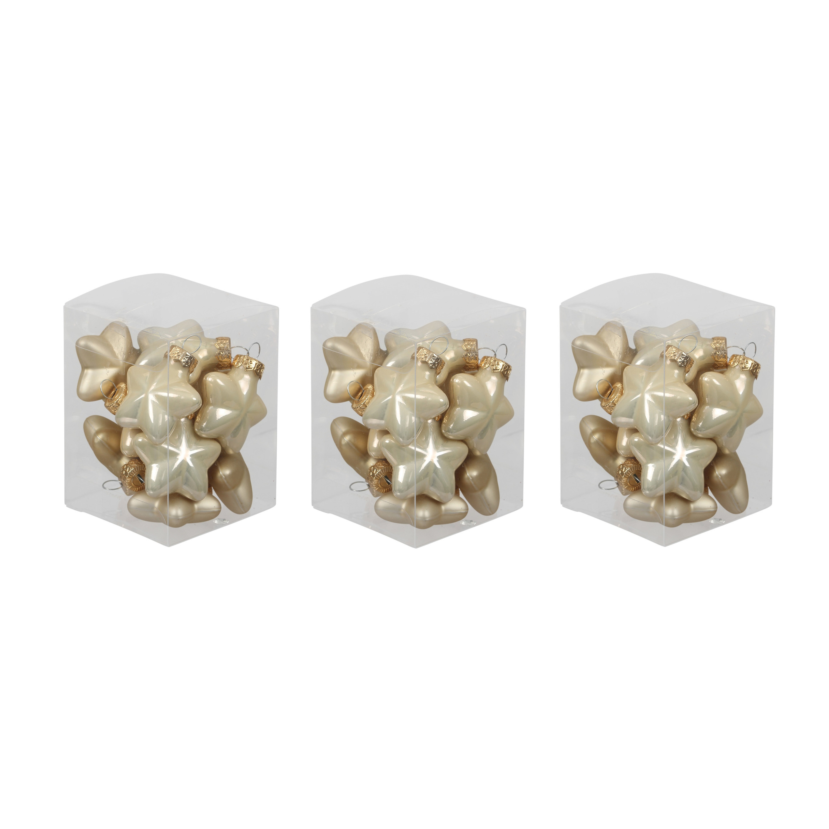 36x stuks glazen sterren kersthangers champagne 4 cm mat/glans -