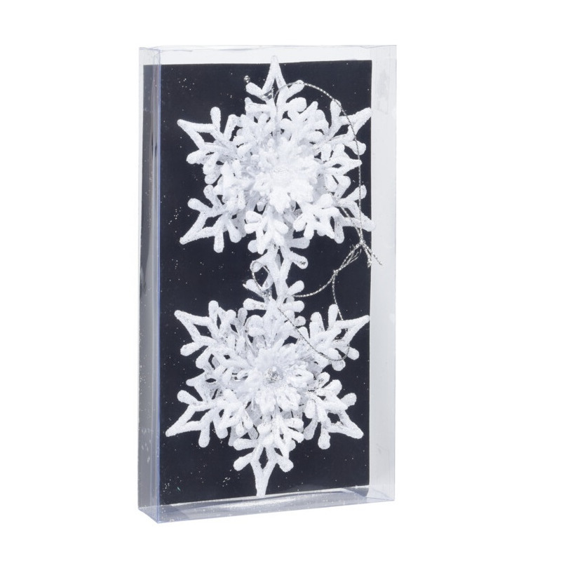 6x stuks kerstboomversiering hangers sneeuwvlokken transparant/wit 11,5 cm -