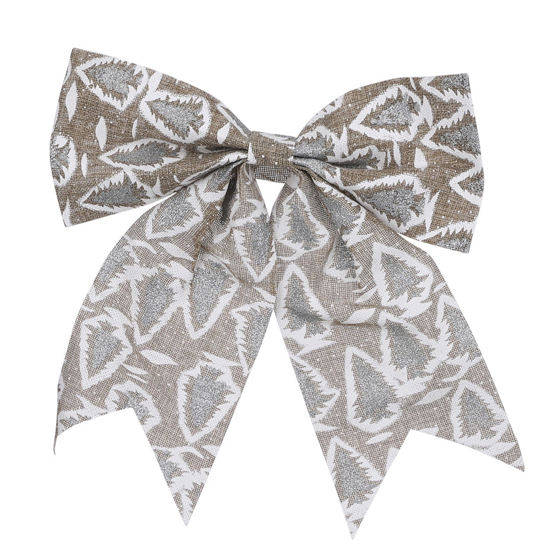 1x Decoratie strikken/kerststrikken zilver met kerstbomen opdruk 28 x 34 cm -