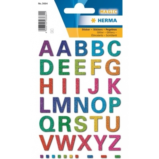 Alfabet stickervel met 168x plakletters - gekleurd - H1,5 cm per letter - Hobby knutsel stickers -