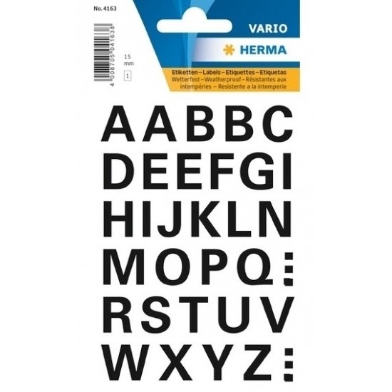 64x Letters plak stickers zwart 15 mm -
