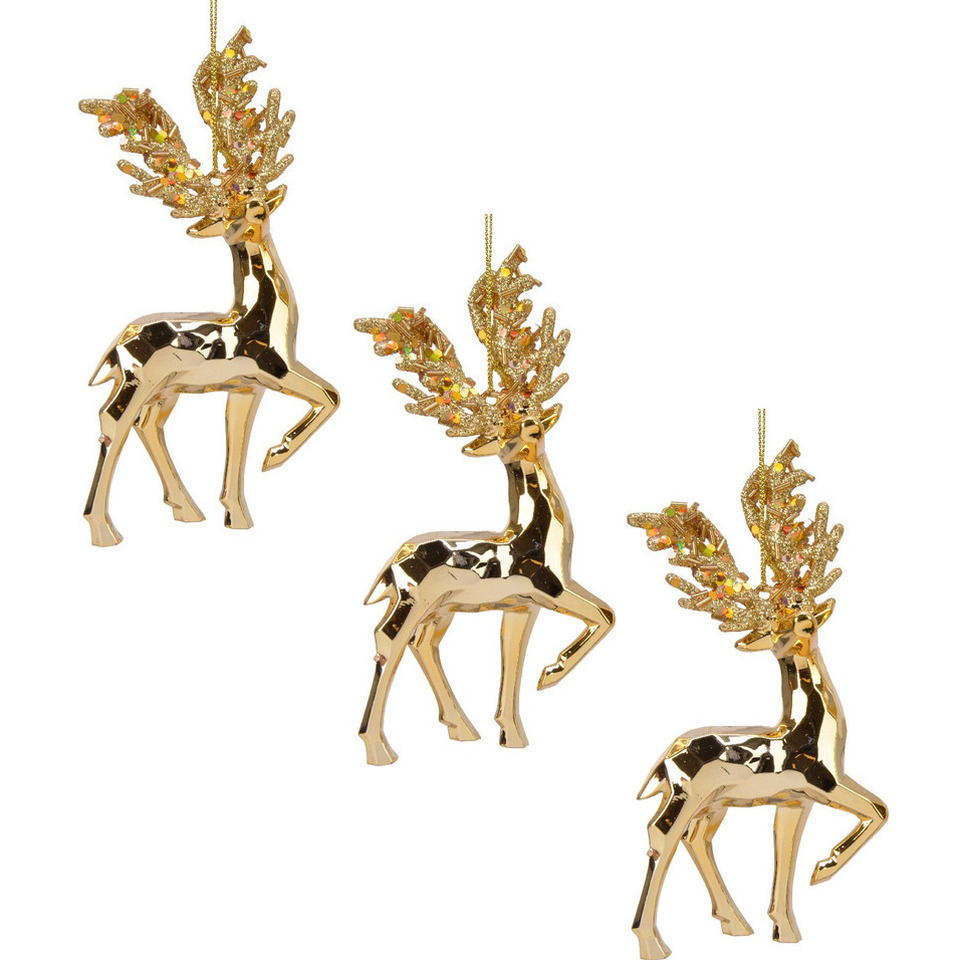 12x Kerstboomhangers gouden rendieren 16 cm kerstversiering -