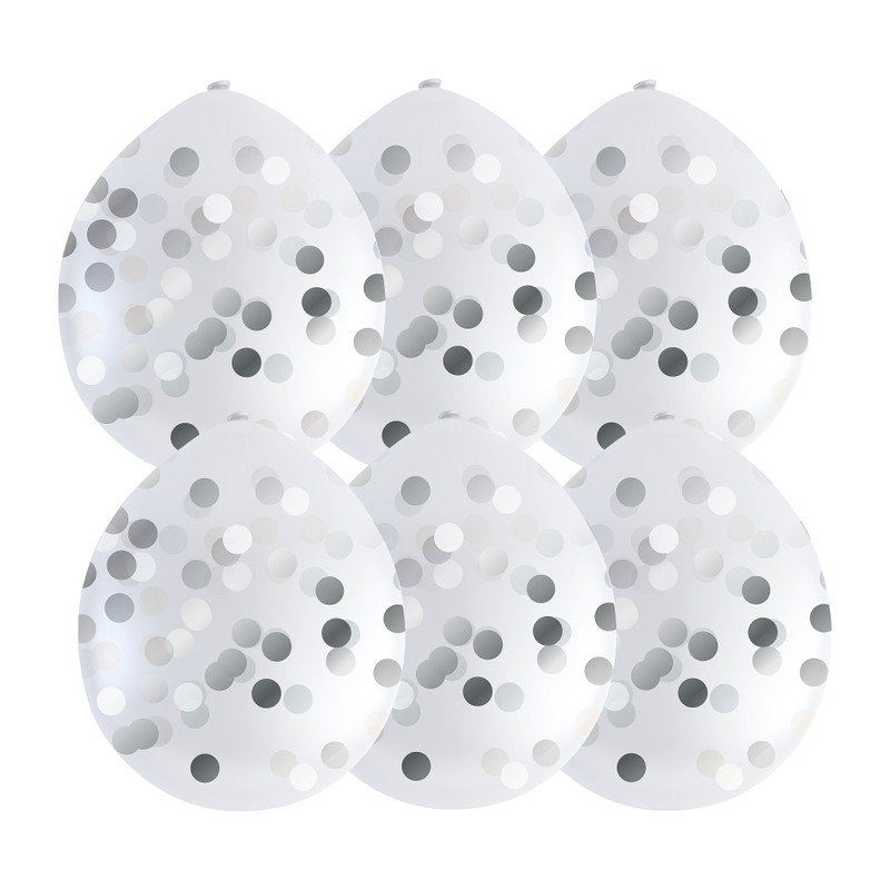 Ballonnen confetti - zilver - set van 6