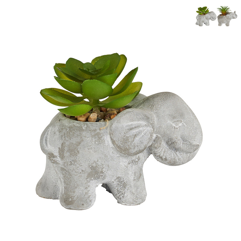 Kunstplantje in olifantje - diverse varianten - 5.5x9x7 cm