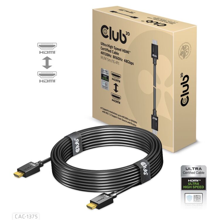Club 3D Ultra High Speed HDMI Certified kabel 5 meter, 4K 120Hz, 8K 60Hz
