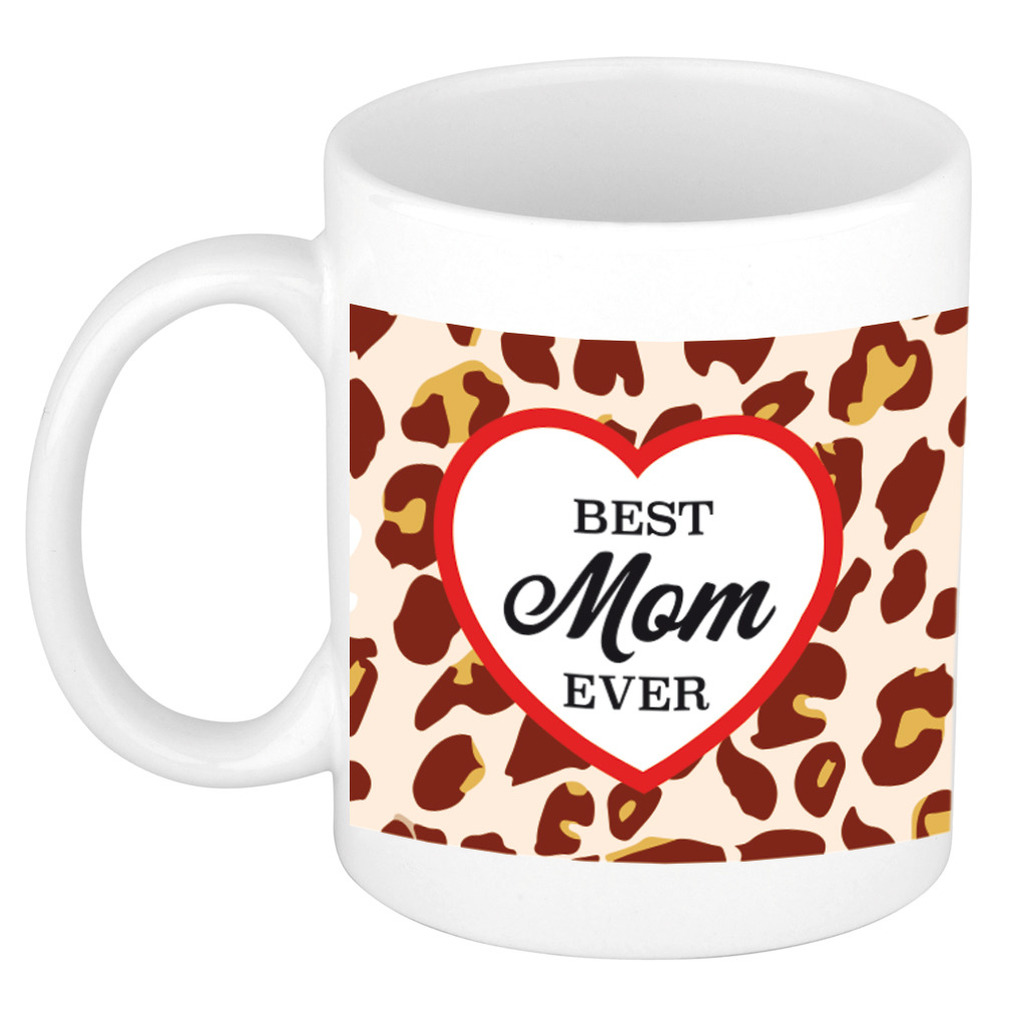 Best mom ever panterprint cadeau mok / beker wit -