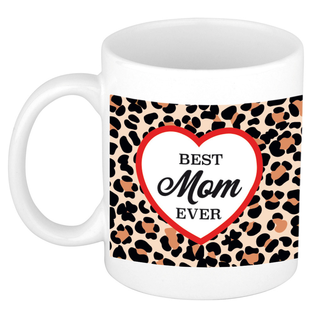 Best mom ever luipaardprint cadeau mok / beker wit -