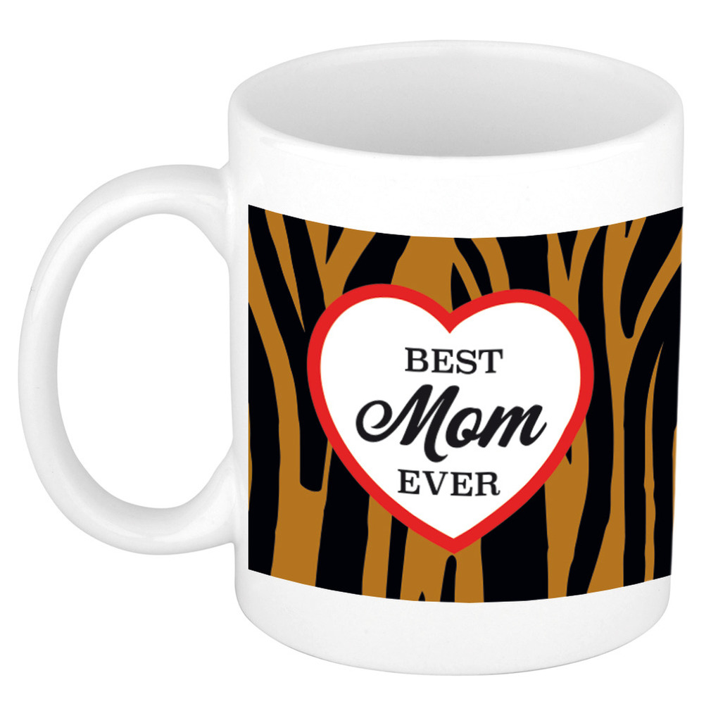 Best mom ever tijgerprint cadeau mok / beker wit -