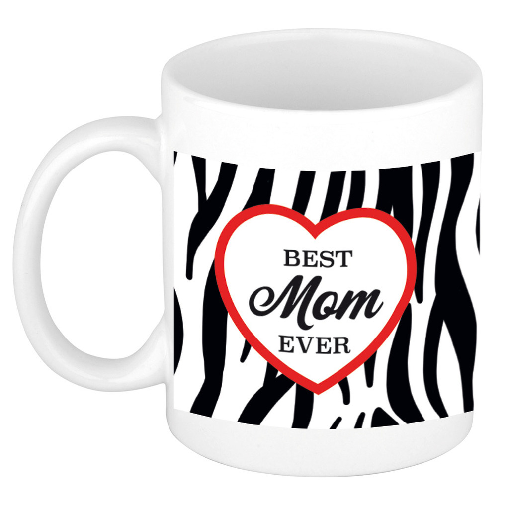 Best mom ever zebraprint cadeau mok / beker wit -