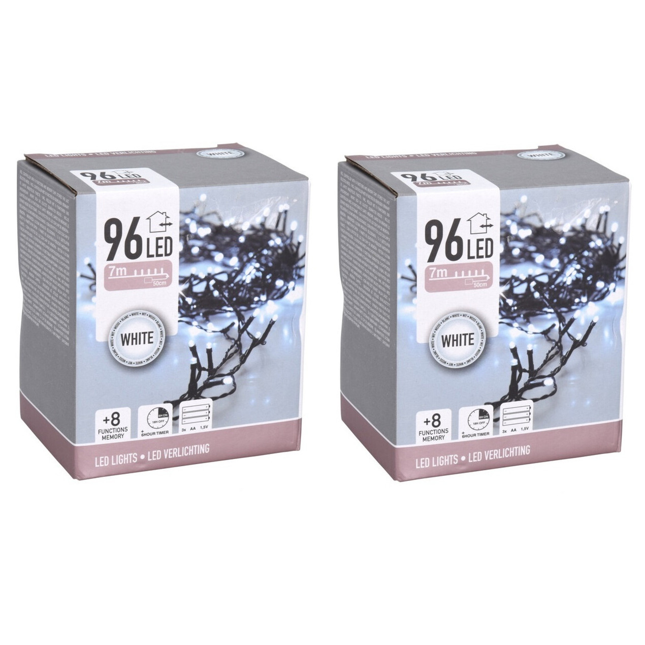 Set van 3x stuks kerstverlichting op batterij helder wit buiten 96 lampjes -