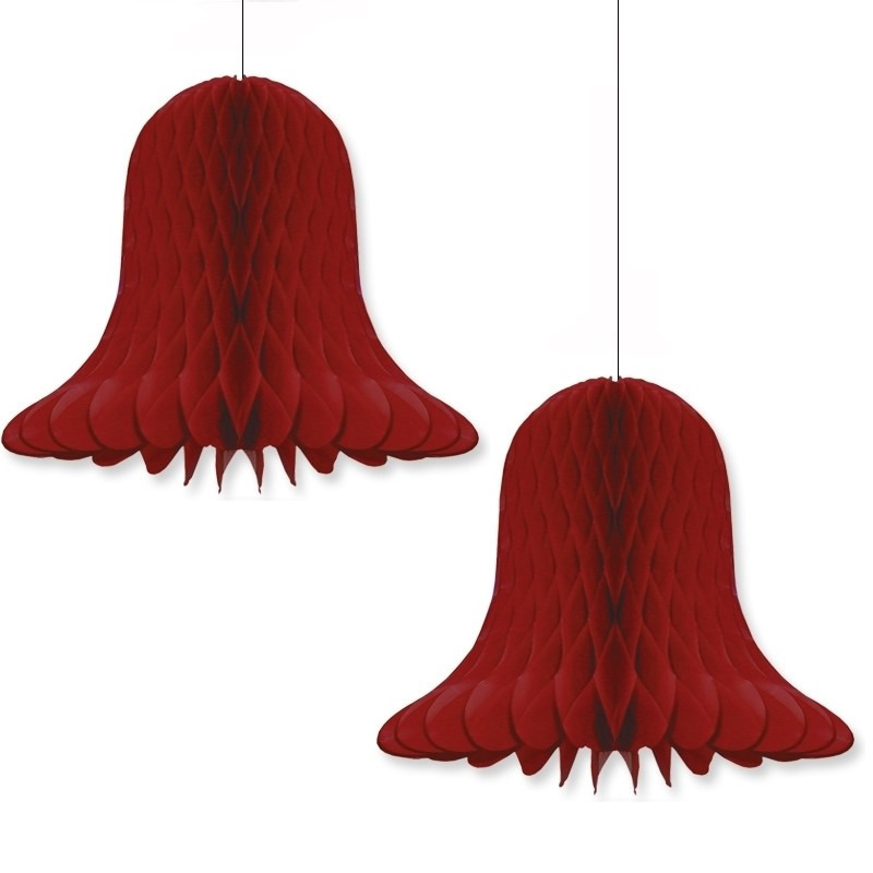10x Kerstversiering bordeaux rode kerstklokken lampionnen 20 cm -