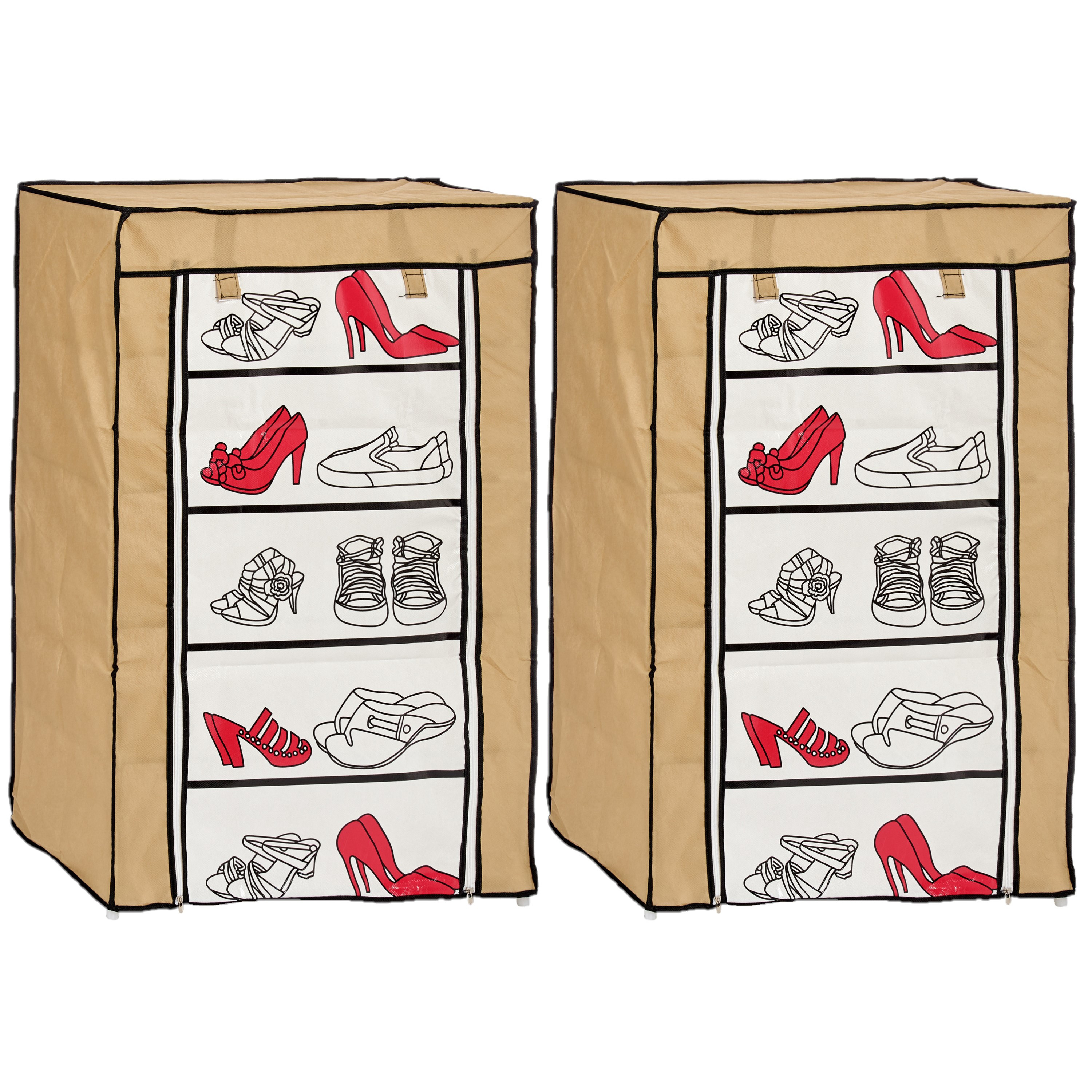 2x stuks mobiele opvouwbare kledingkasten met beige hoes en opdruk 60 x 90 cm -