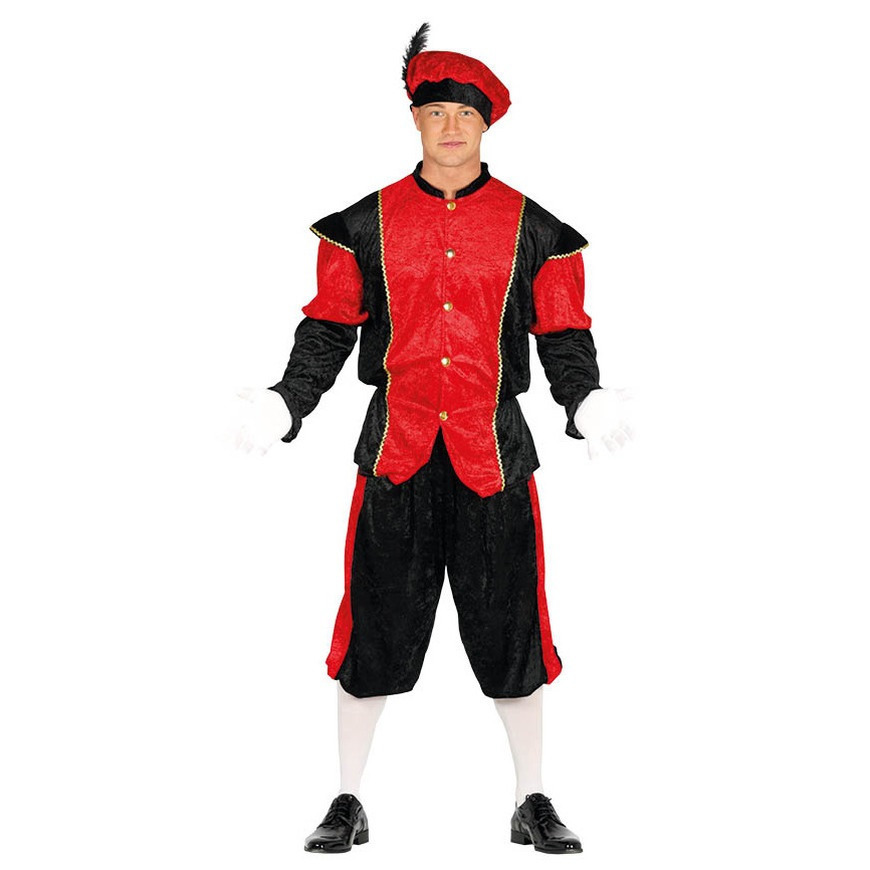 Pietenpak roetveeg Piet - rood/zwart - pieten verkleed kostuum 3-delig - unisex M -
