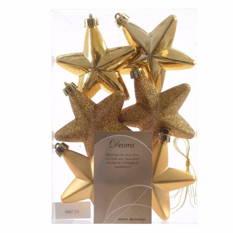24x Gouden sterren kerstballen 7 cm kunststof glans/mat/glitter -