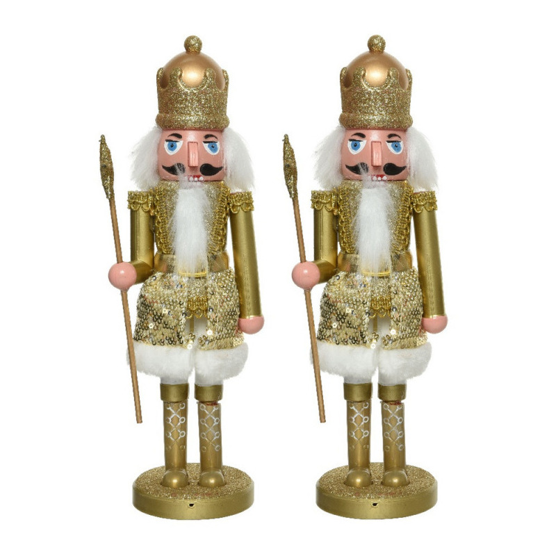 2x stuks kerstbeeldjes kunststof notenkraker poppetjes/soldaat goud 28 cm kerstbeeldjes -