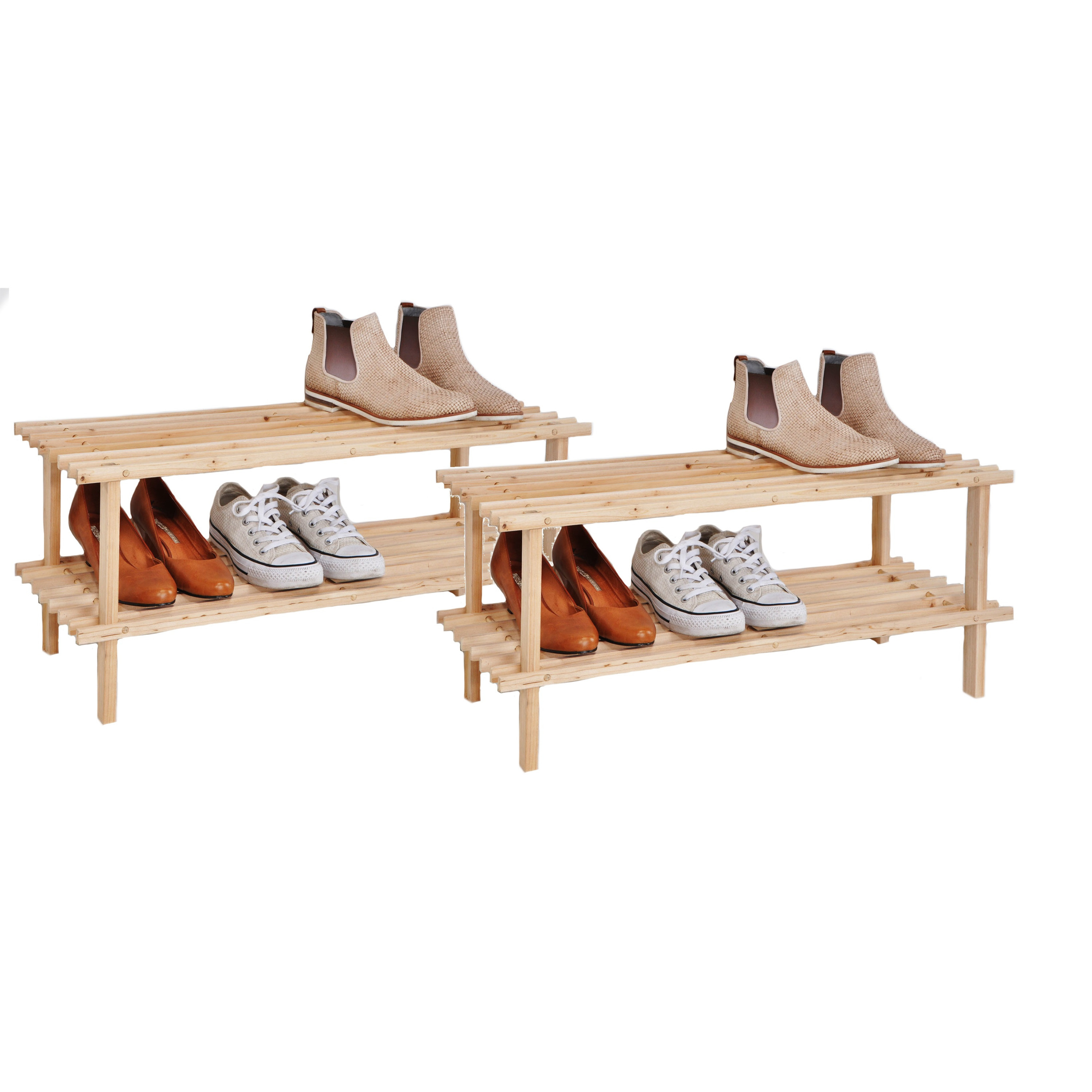 Set van 2x stuks houten schoenenrek/schoenenstandaard 2-laags 74 x 26 x 29,5 cm -