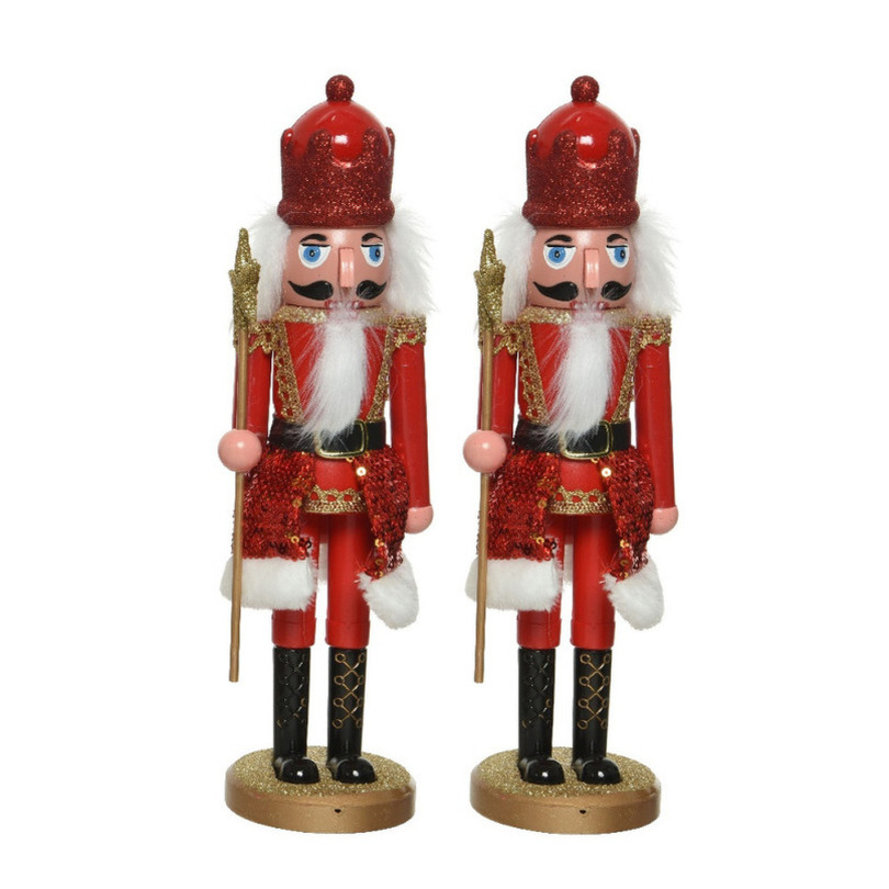 2x stuks kerstbeeldjes kunststof notenkraker poppetjes/soldaten rood 28 cm kerstbeeldjes -