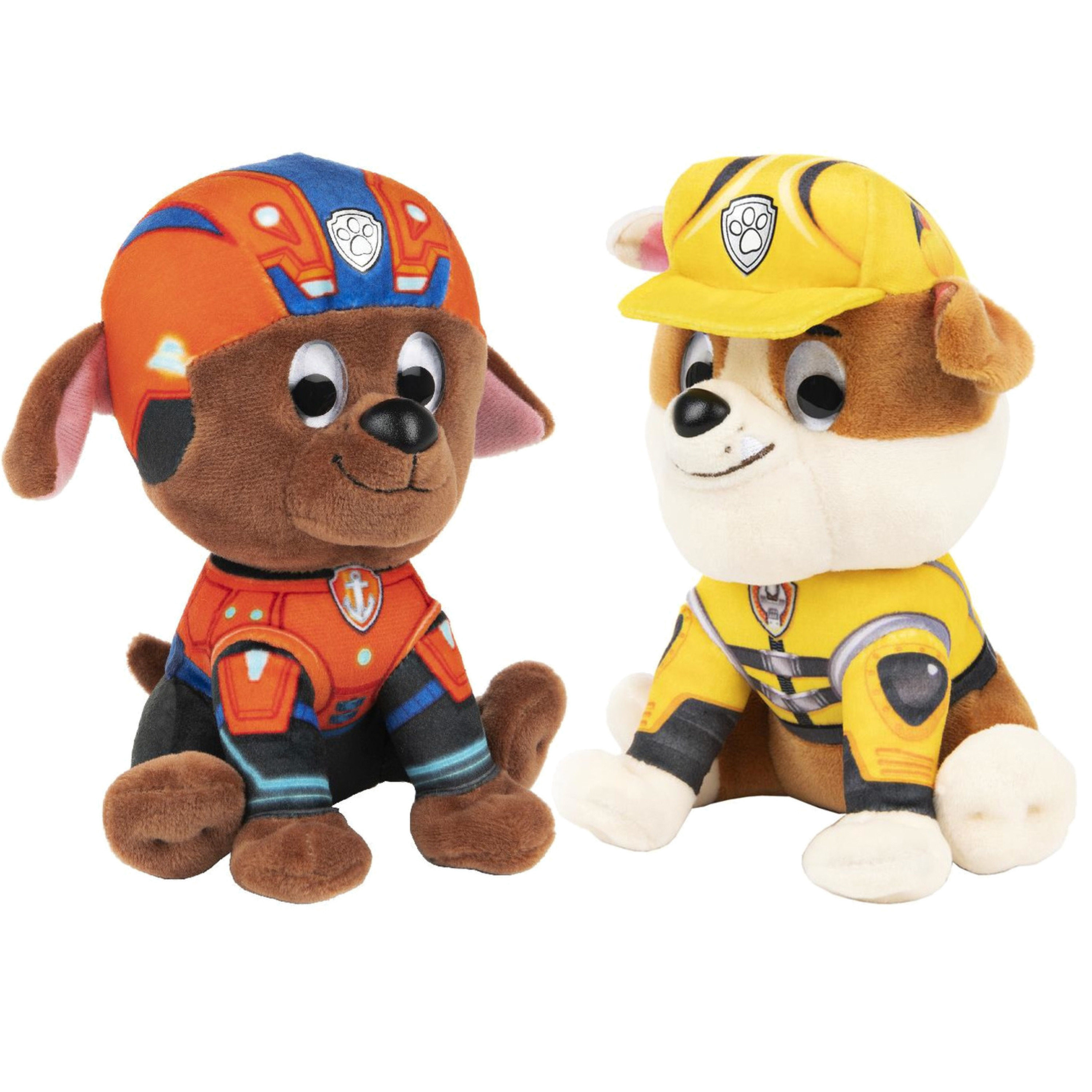 2x stuks Paw Patrol pluche karakters knuffels Rubble en Zuma 15 cm -