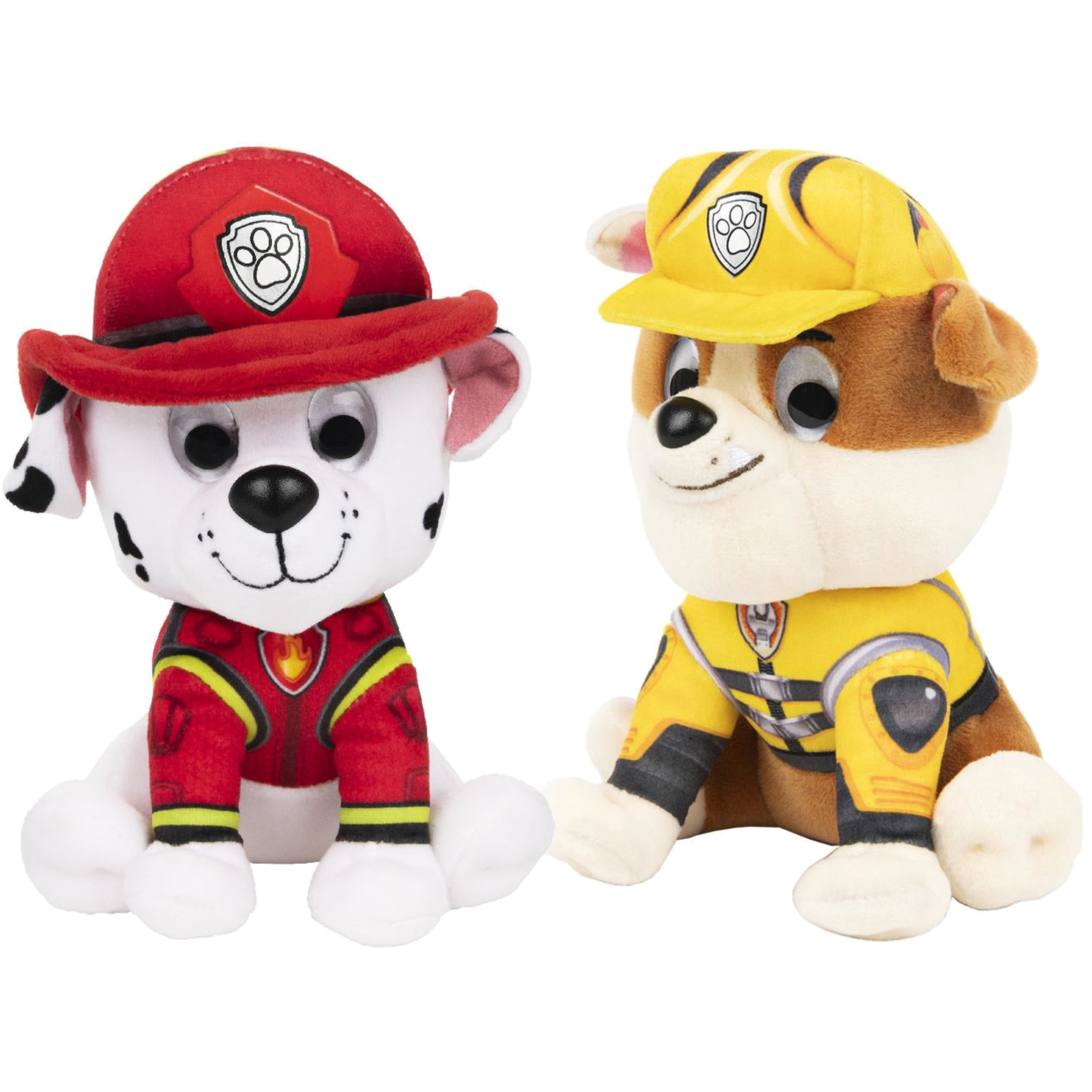 2x stuks Paw Patrol pluche karakters knuffels Rubble en Marshall 15 cm -