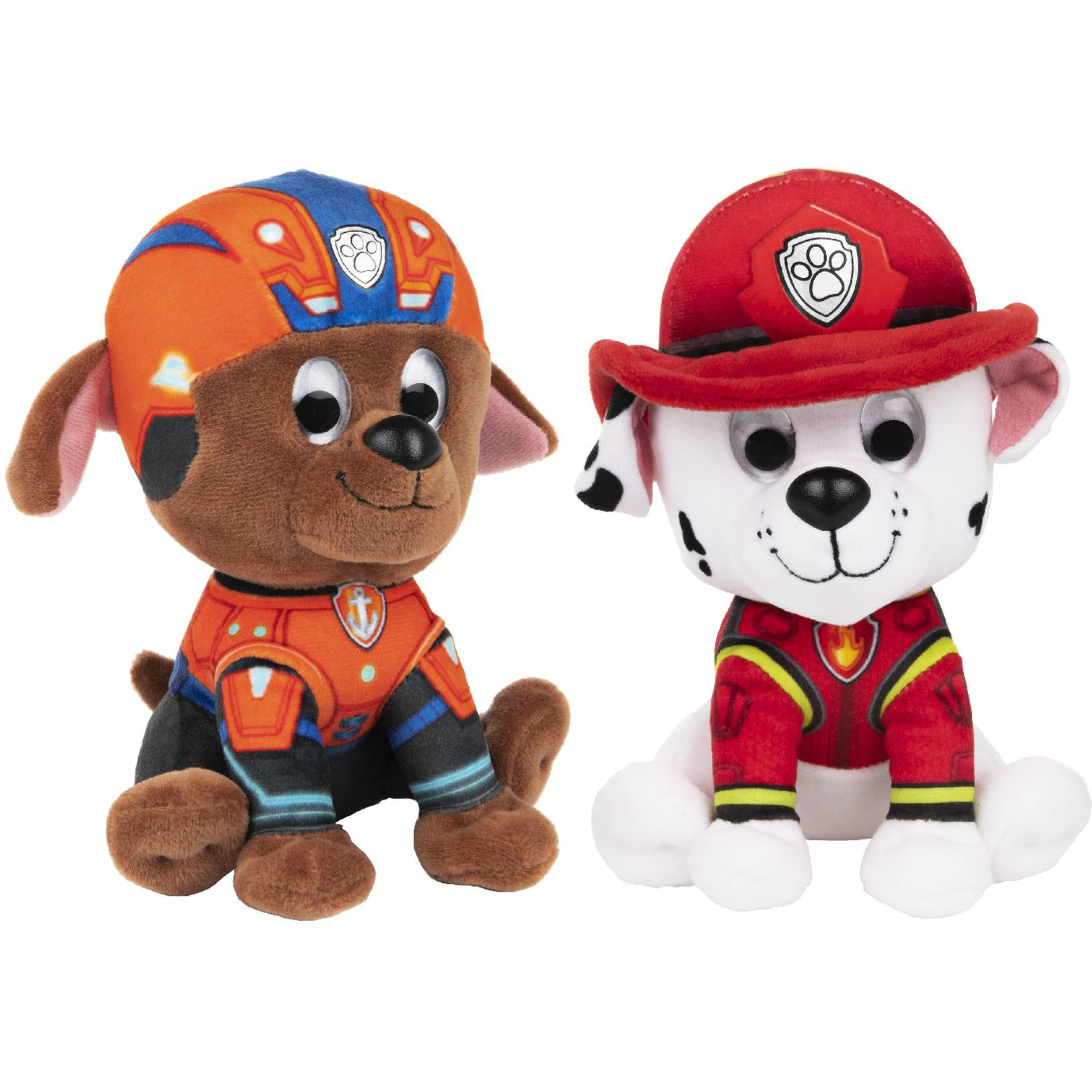 2x stuks Paw Patrol pluche karakters knuffels Marshall en Zuma 15 cm -