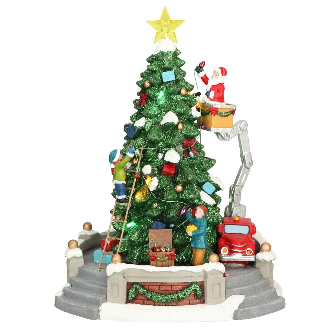 Kerstdorp kerstboom - met verlichting - 27 cm - kerstdorp beeldjes -