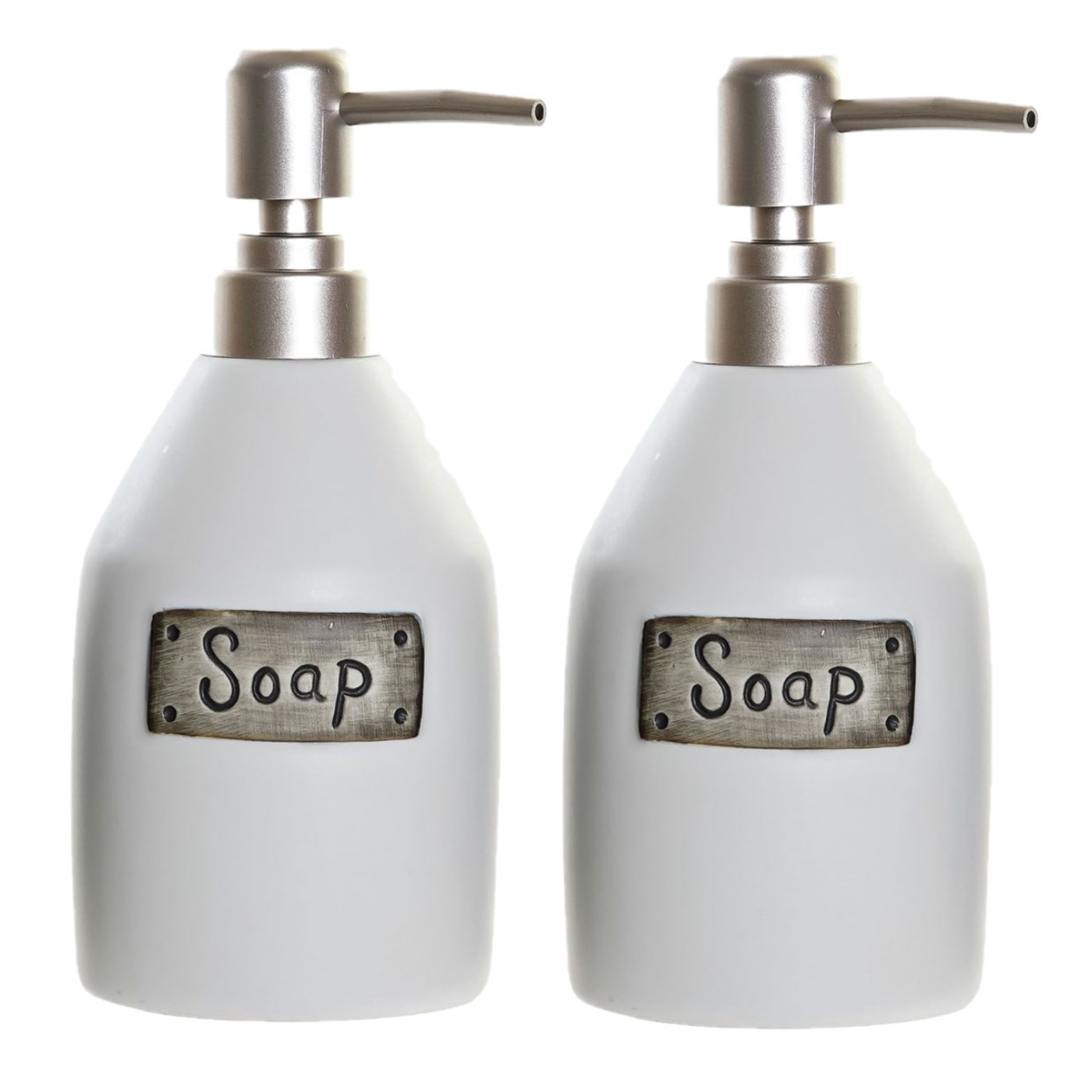 2x stuks zeeppompjes/zeepdispensers wit polystone 350 ml -