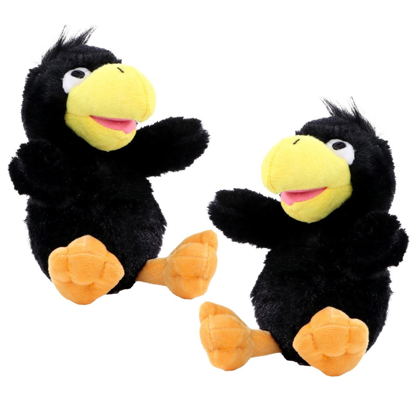 2x stuks pluche kraai of raaf vogel knuffel 21 cm -