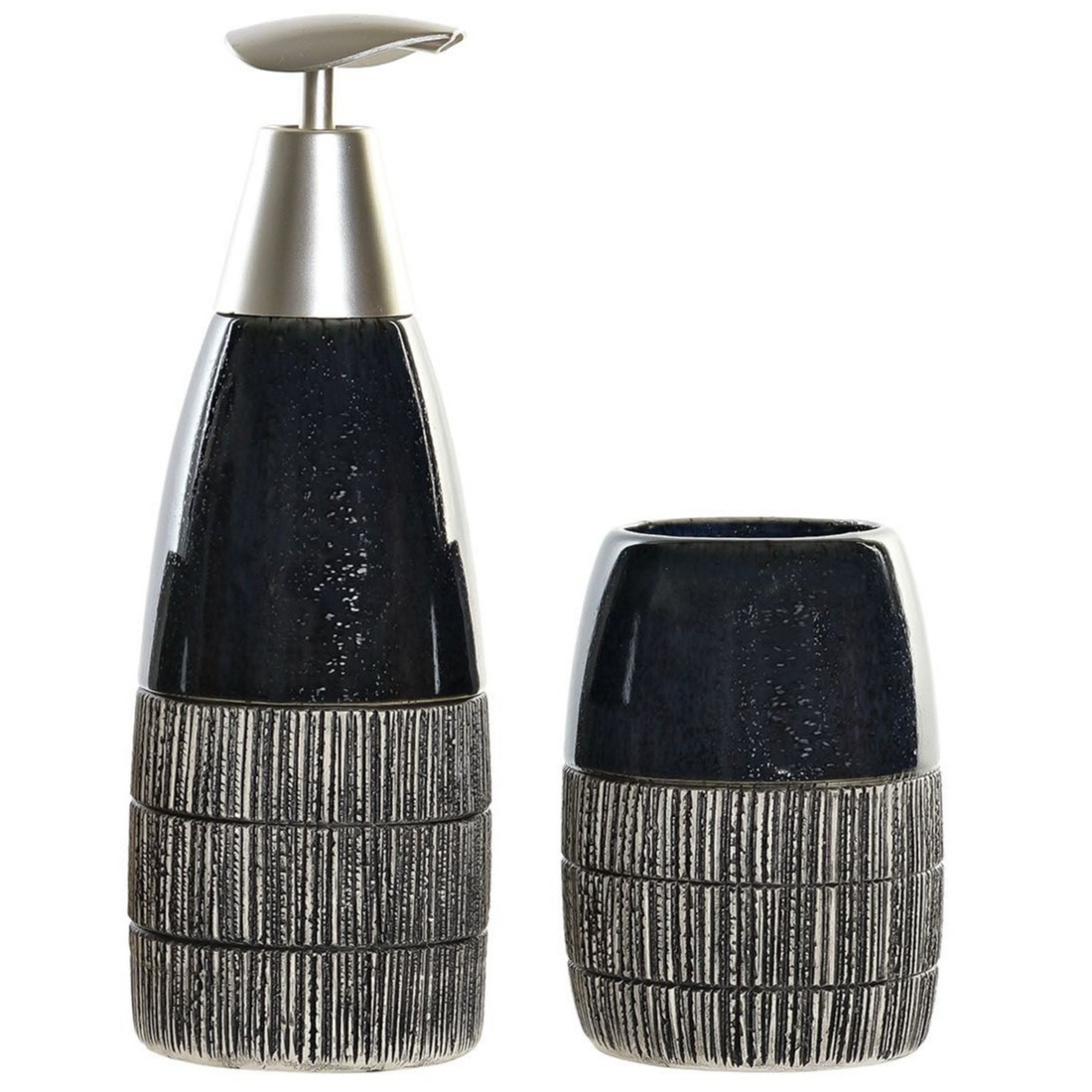 Badkamerset met zeeppompje en tandenborstel beker blauw polystone 11 cm -