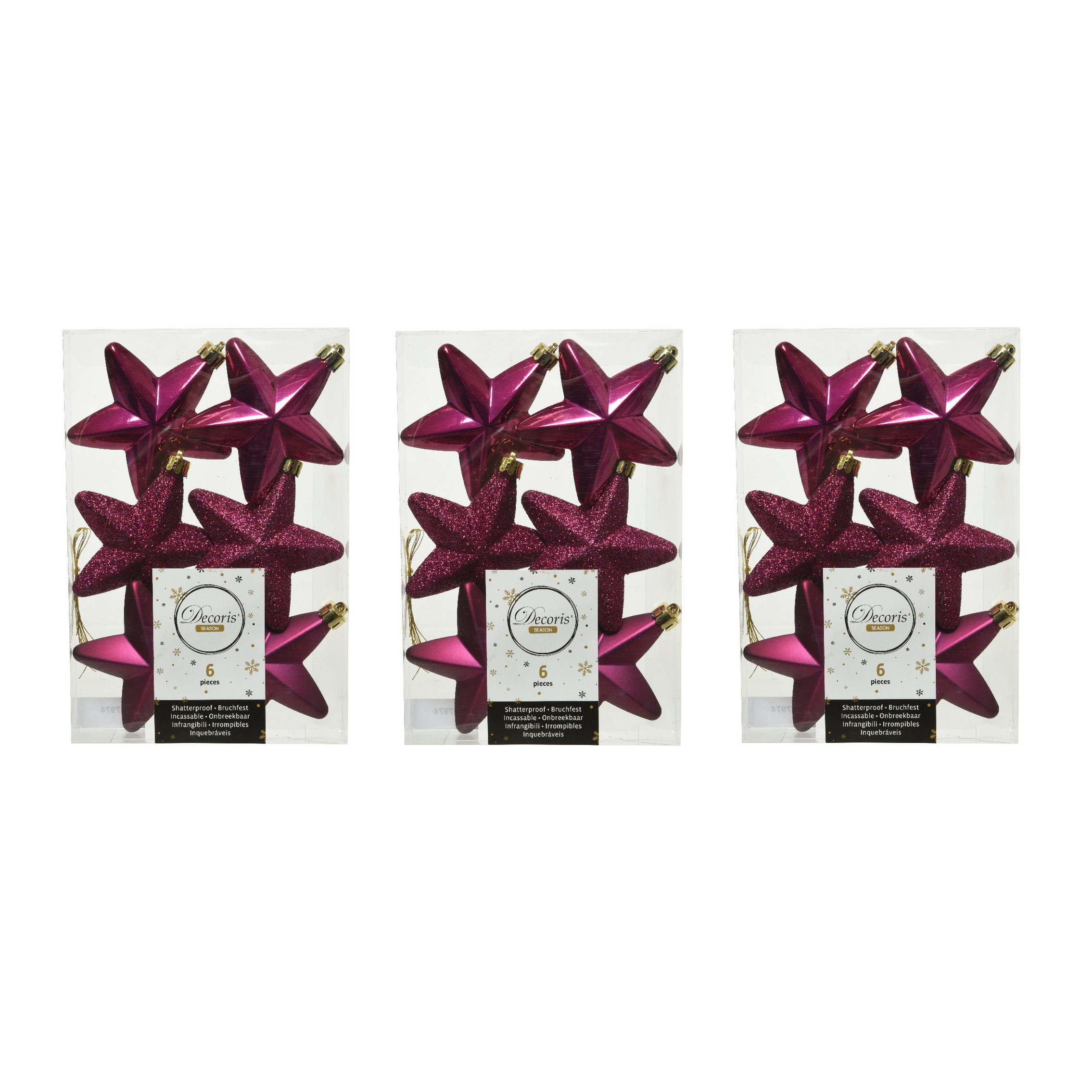 18x stuks kunststof sterren kersthangers framboos roze (magnolia) 7 cm -