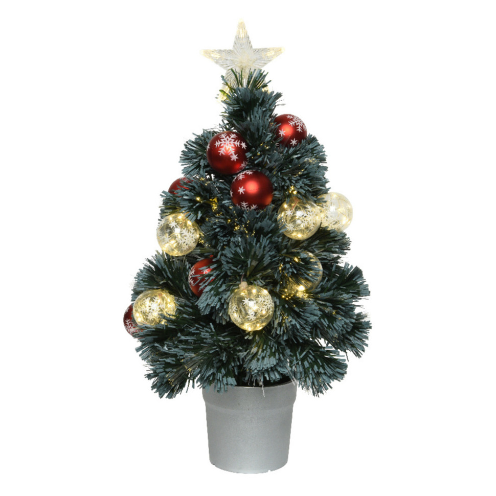 Fiber optic kerstboom/kunst kerstboom met verlichting en kerstballen 60 cm -