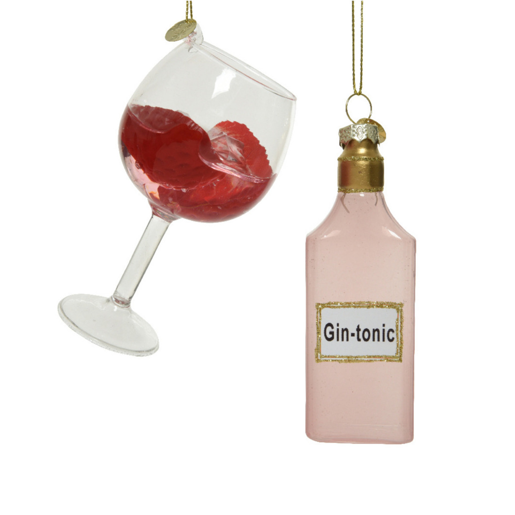 2x stuks glazen kersthangers Gin Tonic en glas 12 cm kerstornamenten -