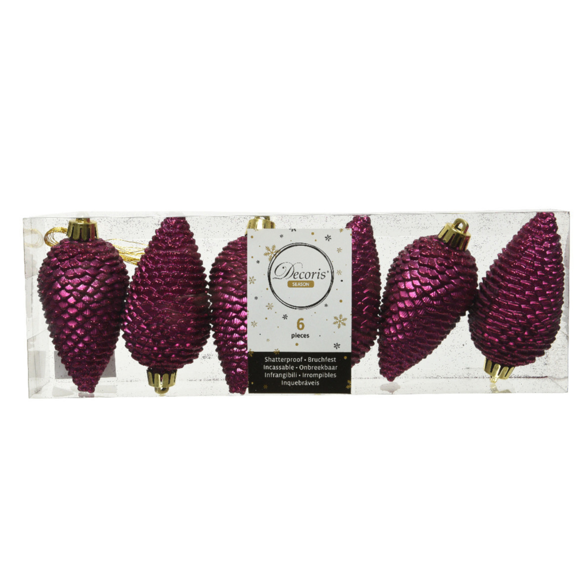 Kersthangers dennenappels - 6x st - magnolia roze - glitter - 8 cm - kunststof - kerstversiering -