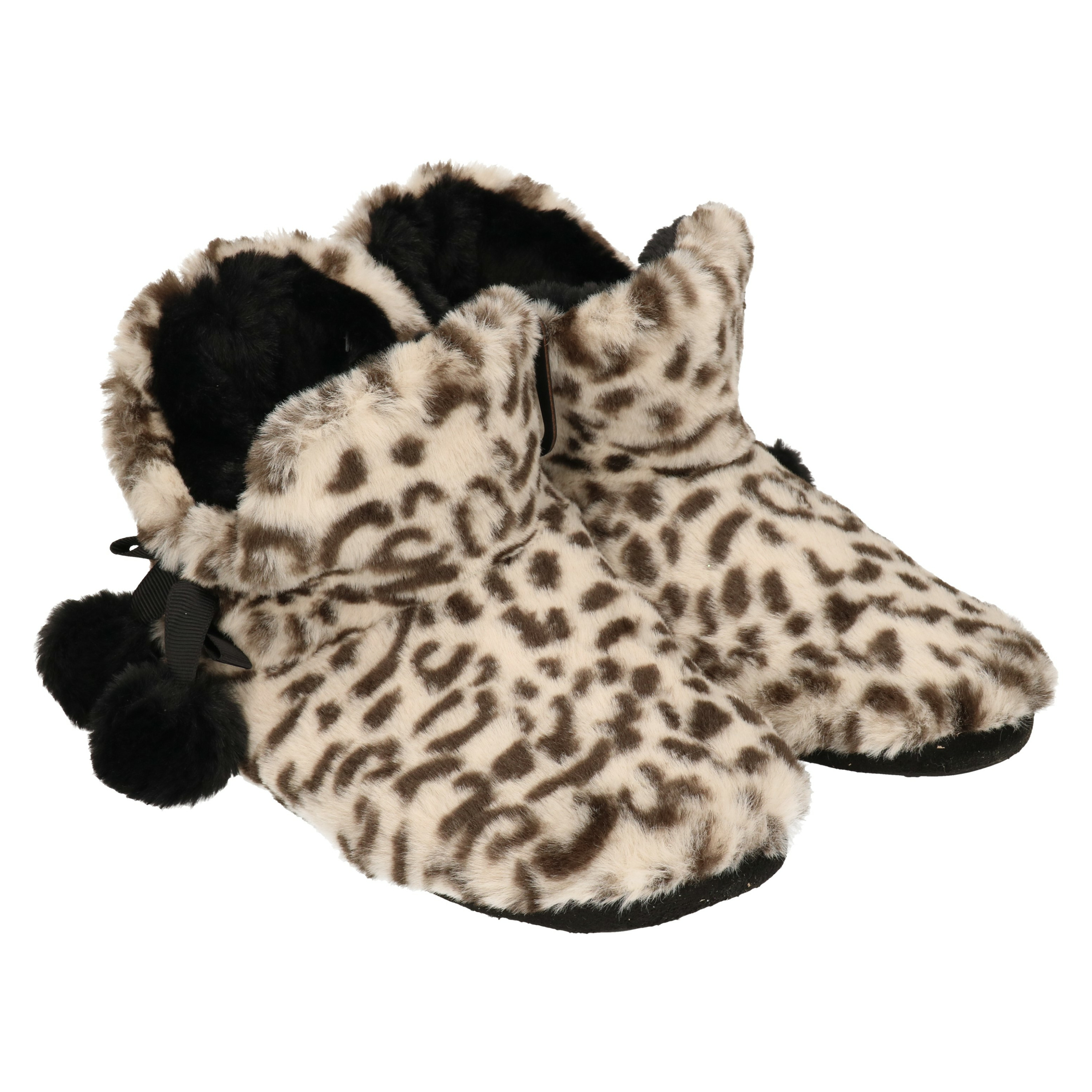 Dames hoge pantoffels/sloffen luipaard print beige maat 37-38 37/38 -