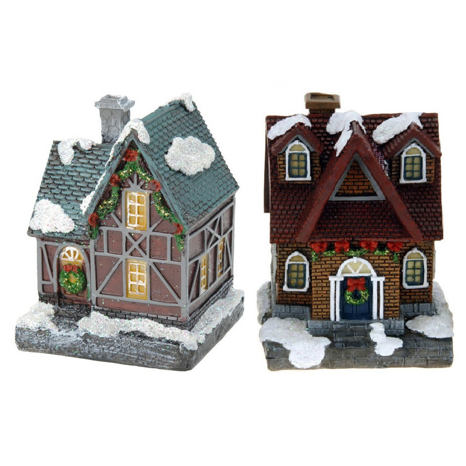 2x Kersthuisjes/kerstdorpje met verlichting 13 cm -