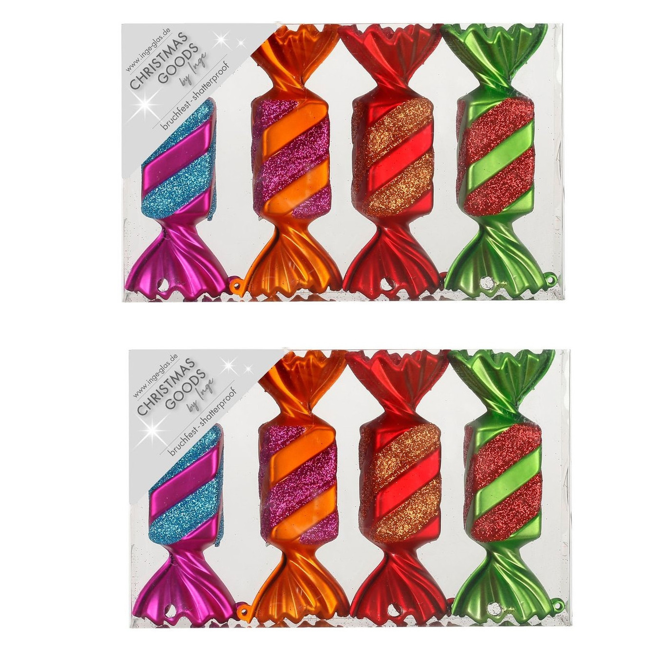 8x stuks kunststof kersthangers snoepjes gekleurd 10,5 cm kerstornamenten -