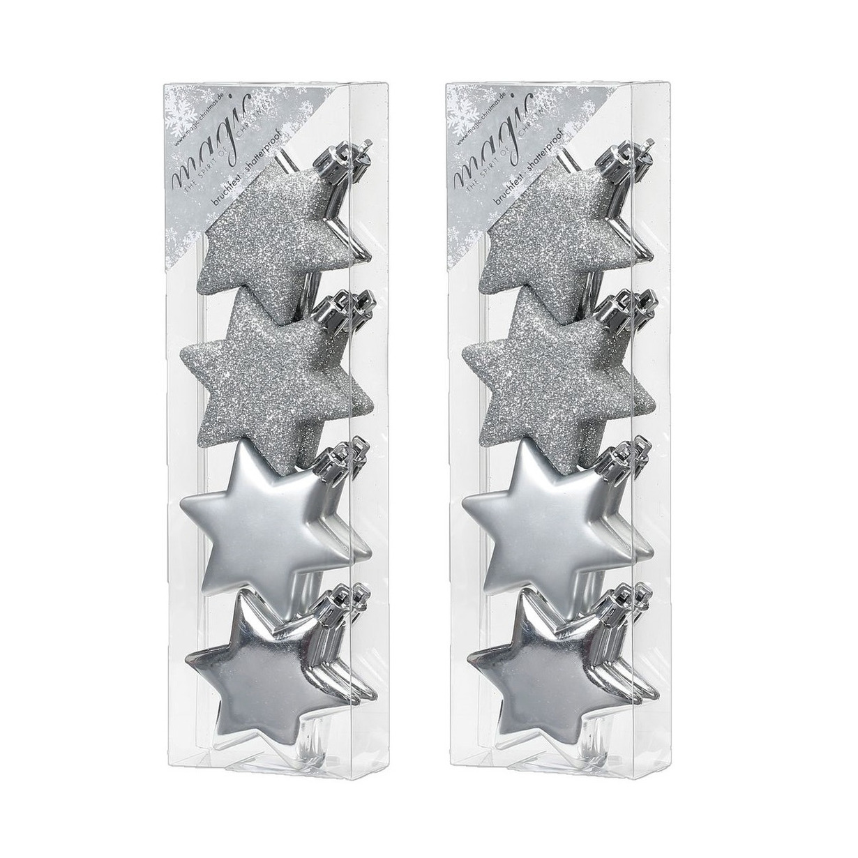 16x stuks kunststof kersthangers sterren zilver 6 cm kerstornamenten -