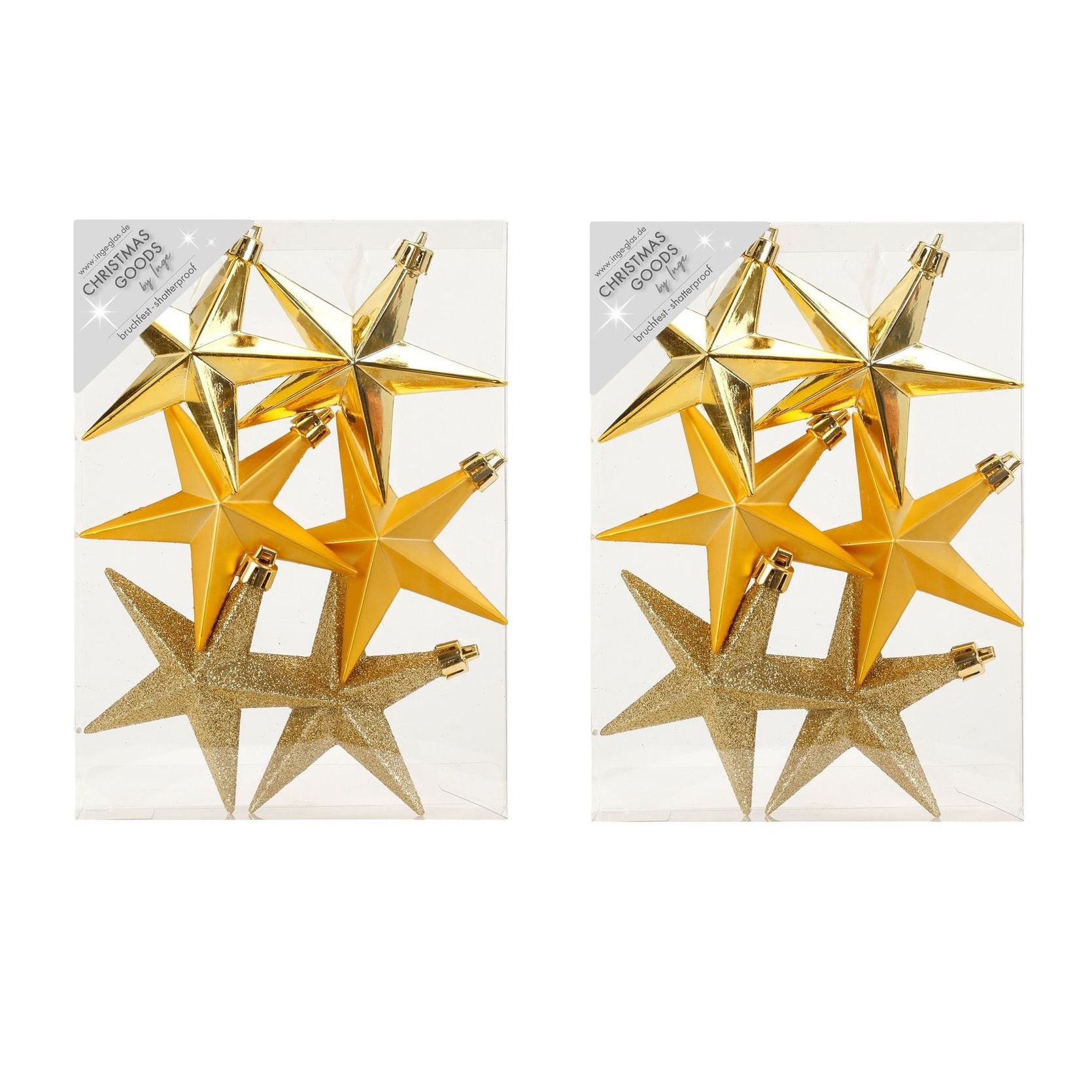 12x stuks kunststof kersthangers sterren goud 10 cm kerstornamenten -