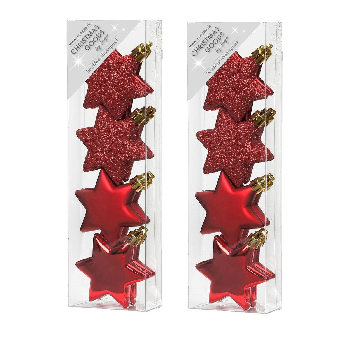 16x stuks kunststof kersthangers sterren rood 6 cm kerstornamenten -