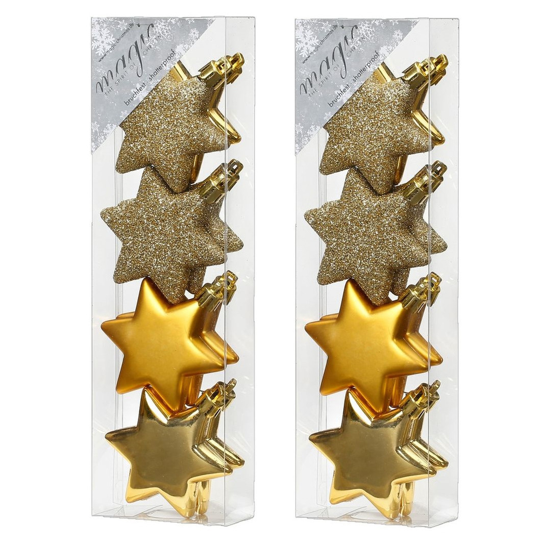 16x stuks kunststof kersthangers sterren goud 6 cm kerstornamenten -