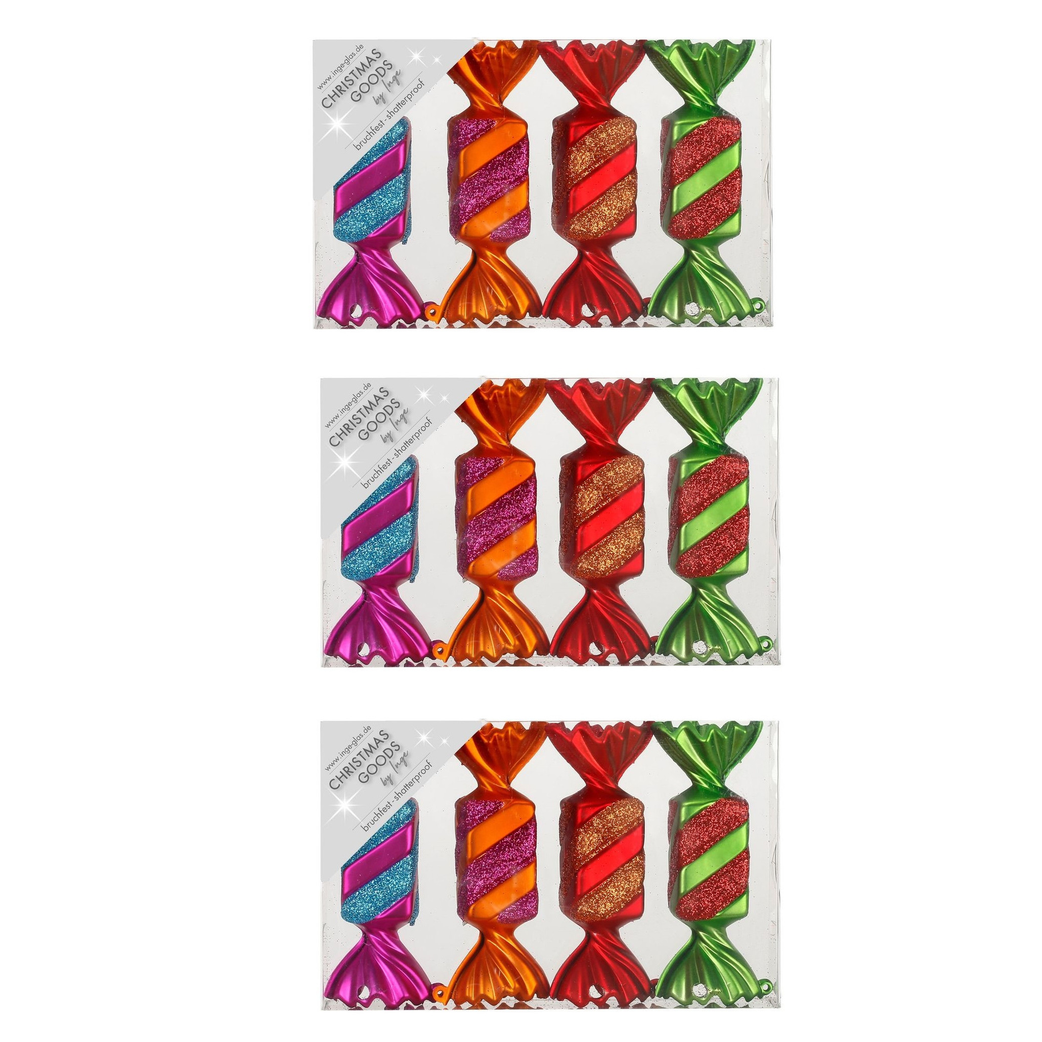 12x stuks kunststof kersthangers snoepjes gekleurd 10,5 cm kerstornamenten -
