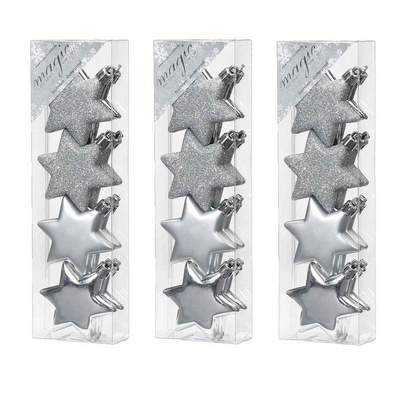 24x stuks kunststof kersthangers sterren zilver 6 cm kerstornamenten -