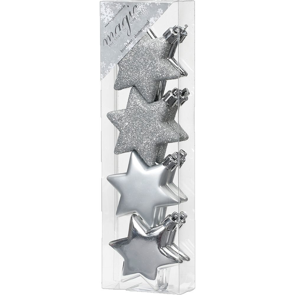 Christmas goods Kersthangers - 8x - sterren - zilver - 6 cm - kerstversiering -